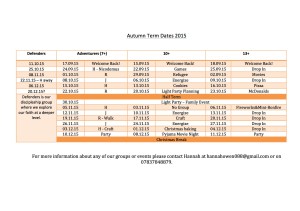 Autumn Term Dates 2015